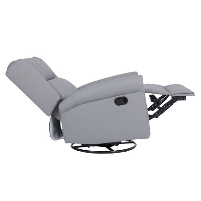 Fauteuil inclinable manuel pivotant à 360° en cuir synthétique gris avec dossier et repose-pieds réglables, décoration cloutée