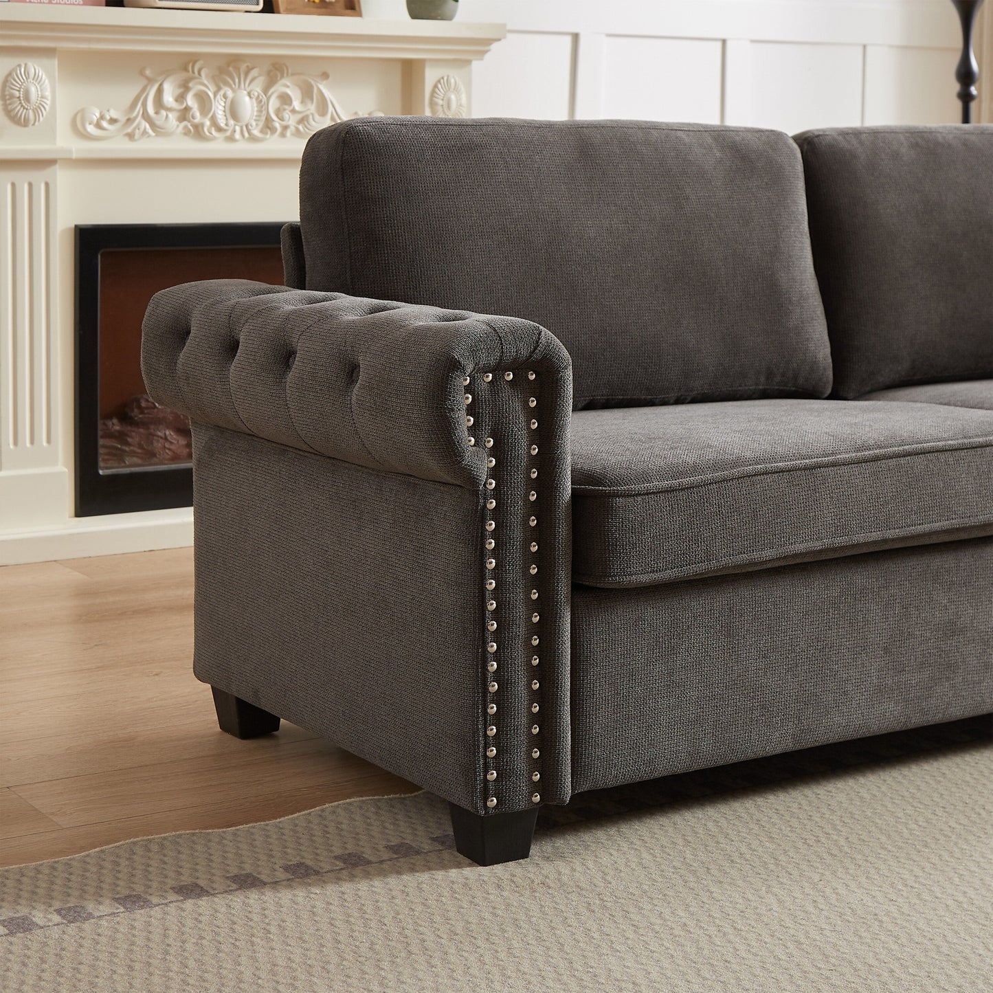 Canapé-lit convertible 3 places en polyester gris