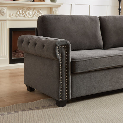 Canapé-lit convertible 3 places en polyester gris