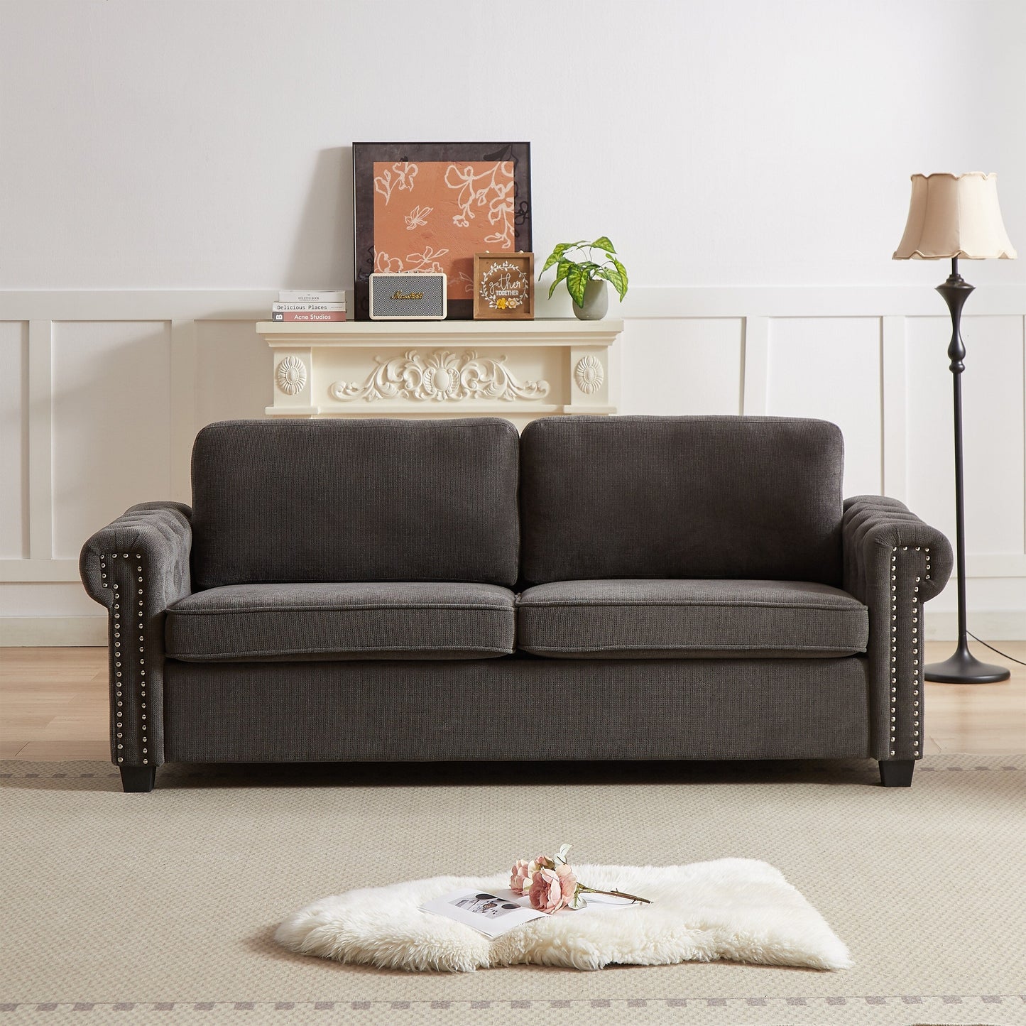 Canapé-lit convertible 3 places en polyester gris