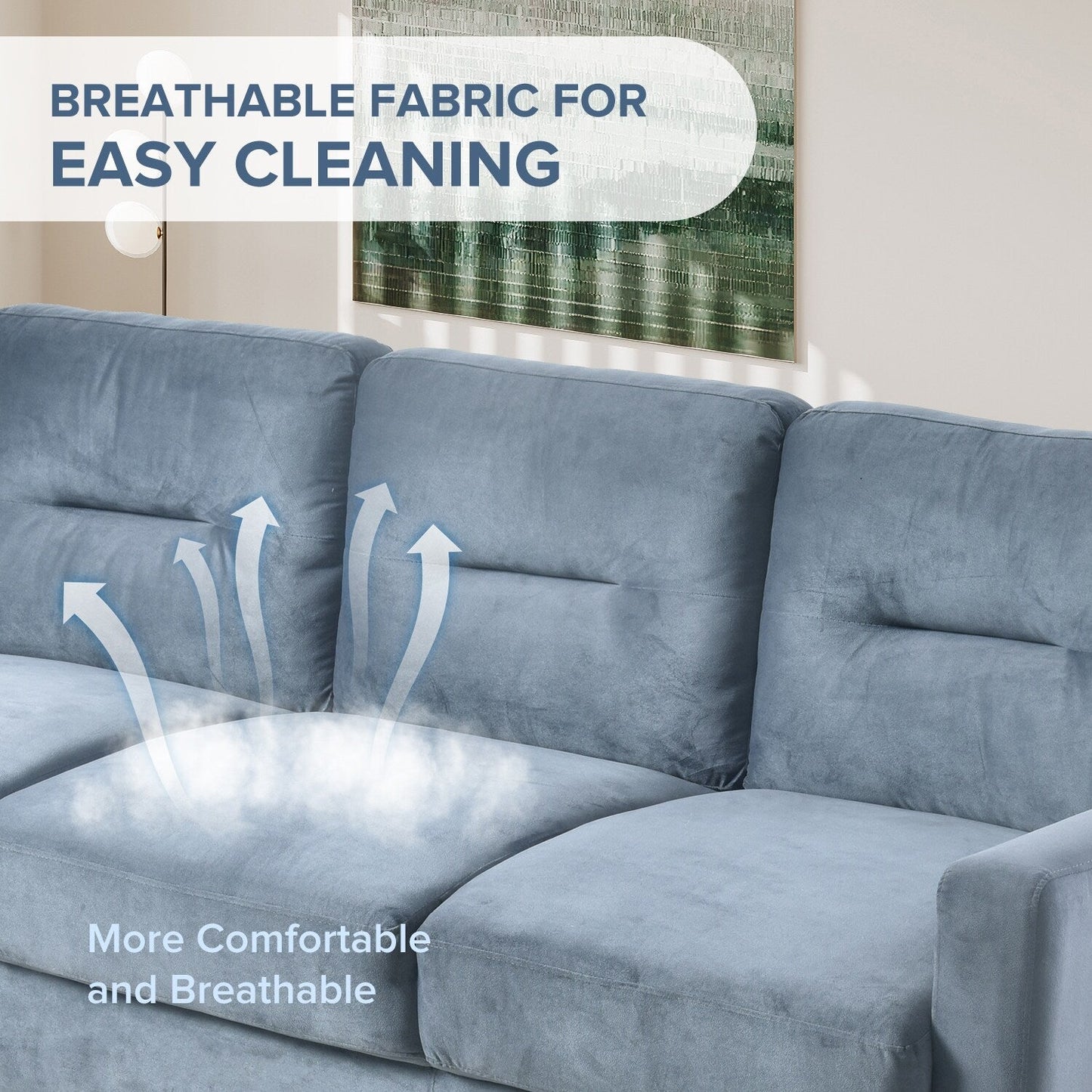 Canapé 3 places en velours gris avec cadre en bois dur