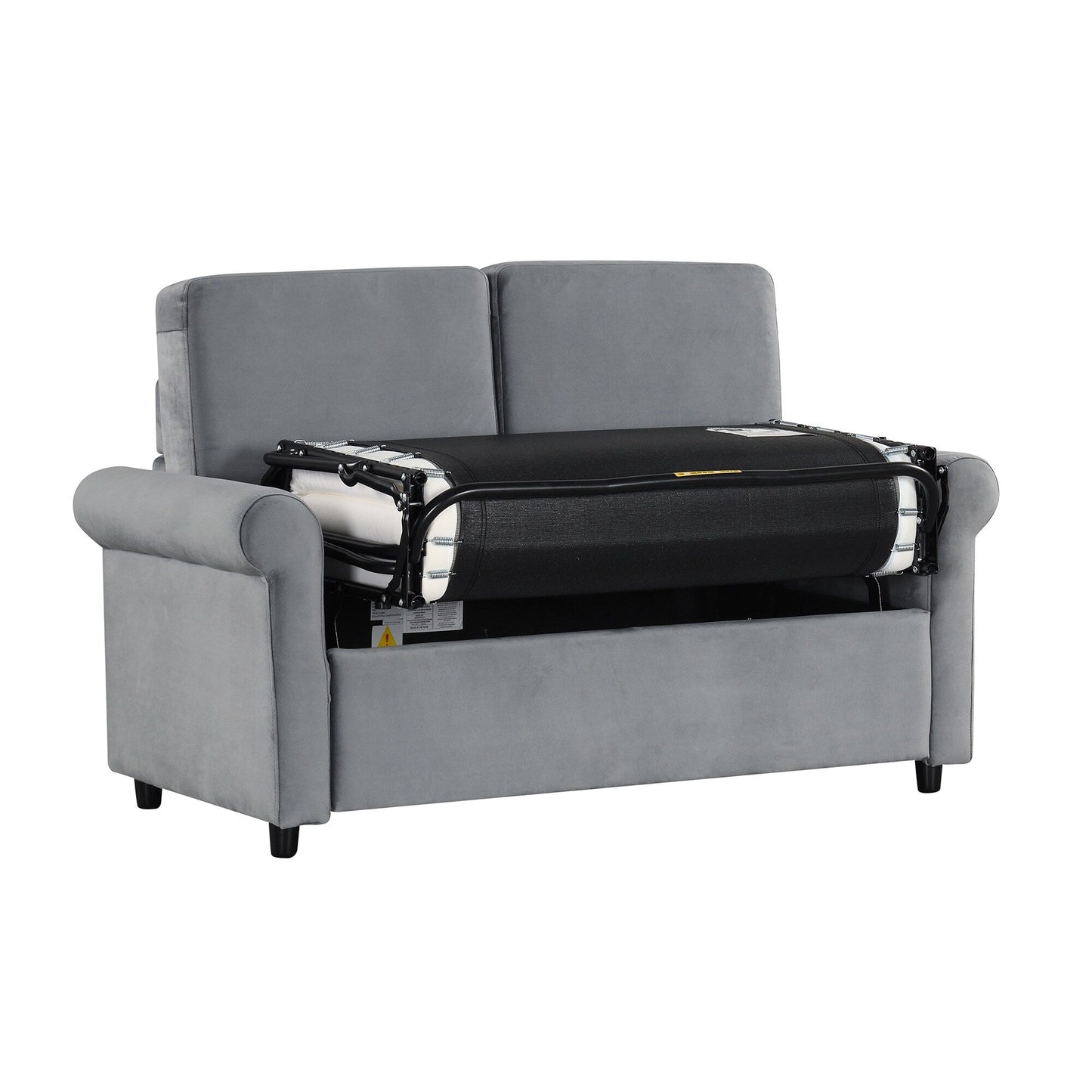 Canapé-lit gigogne en velours gris avec surmatelas et ports USB