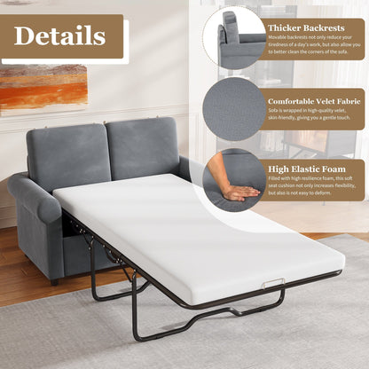 Canapé-lit gigogne en velours gris avec surmatelas et ports USB