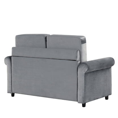 Canapé-lit gigogne en velours gris avec surmatelas et ports USB