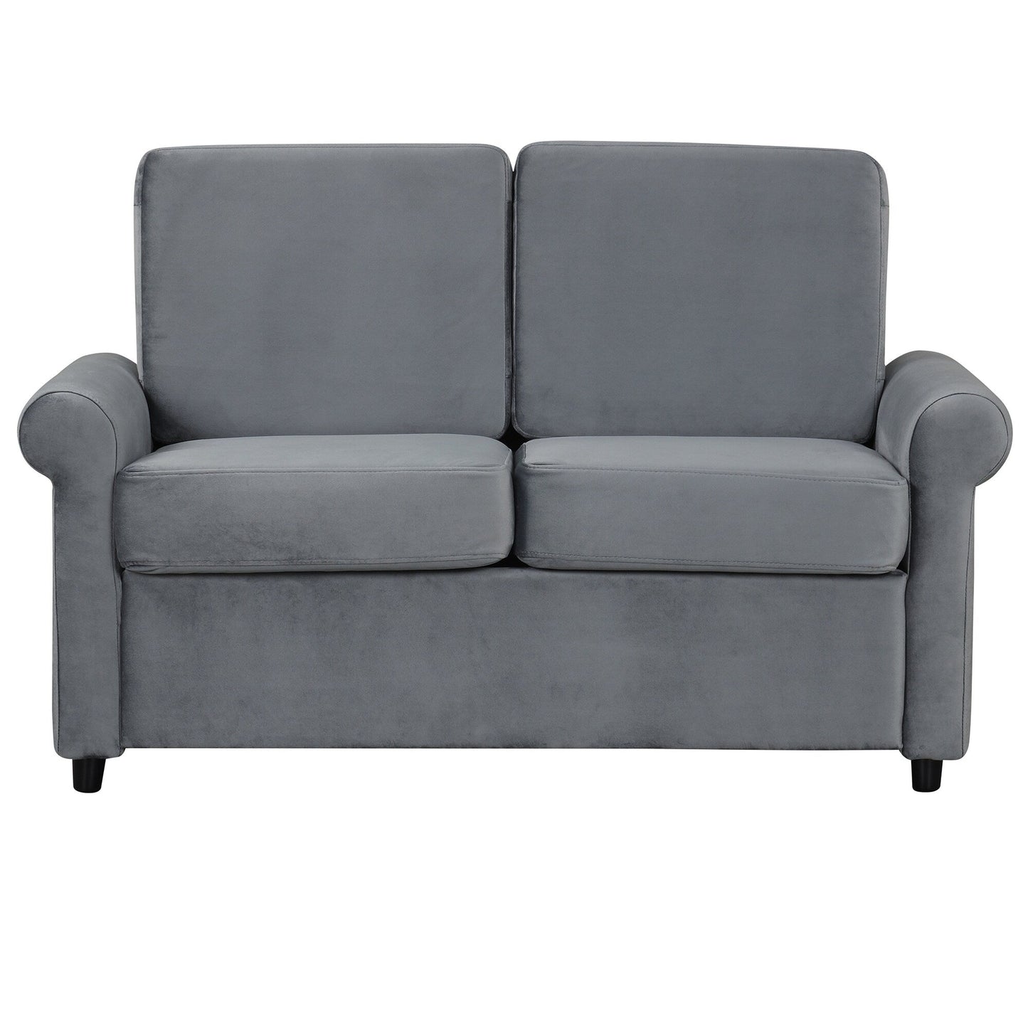 Canapé-lit gigogne en velours gris avec surmatelas et ports USB