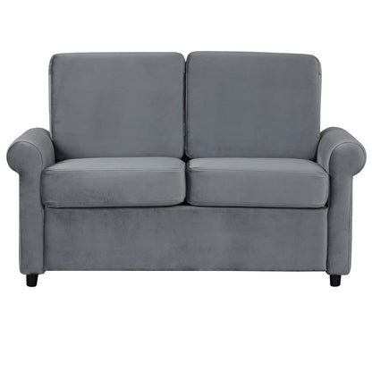 Canapé-lit gigogne en velours gris avec surmatelas et ports USB