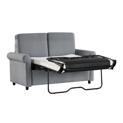 Canapé-lit gigogne en velours gris avec surmatelas et ports USB