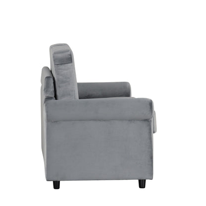 Canapé-lit gigogne en velours gris avec surmatelas et ports USB