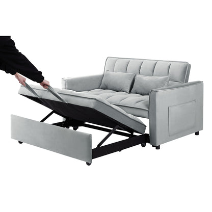 Canapé-lit convertible 3 en 1 gris moderne 55,1" avec dossier réglable et sac de rangement pour le salon