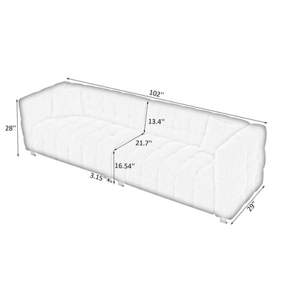 Canapé 4 places vert en polaire Teddy de 102 pouces avec 2 coussins décoratifs et pieds en métal robustes, idéal pour le salon ou la chambre.