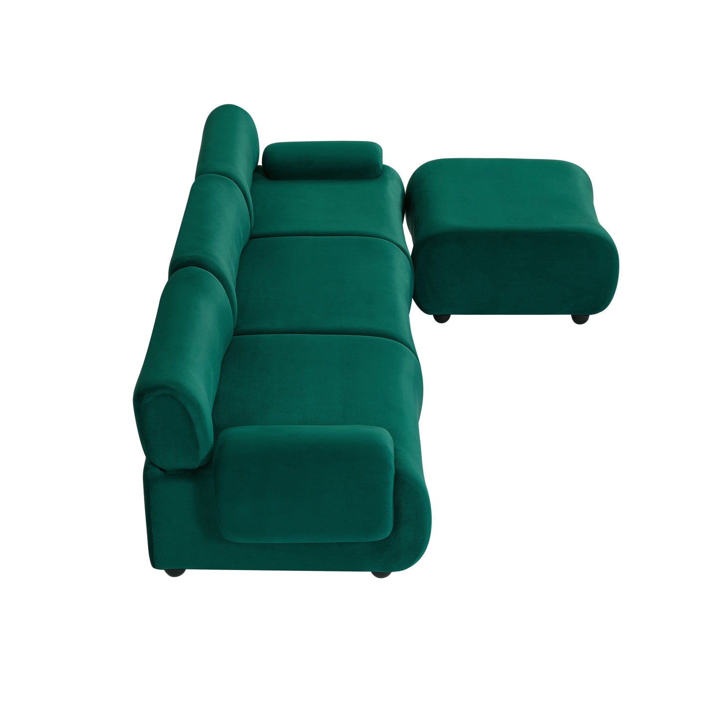 Grand canapé modulaire 3 places Green 105, avec pouf amovible, assise profonde style nuage, structure en bois massif