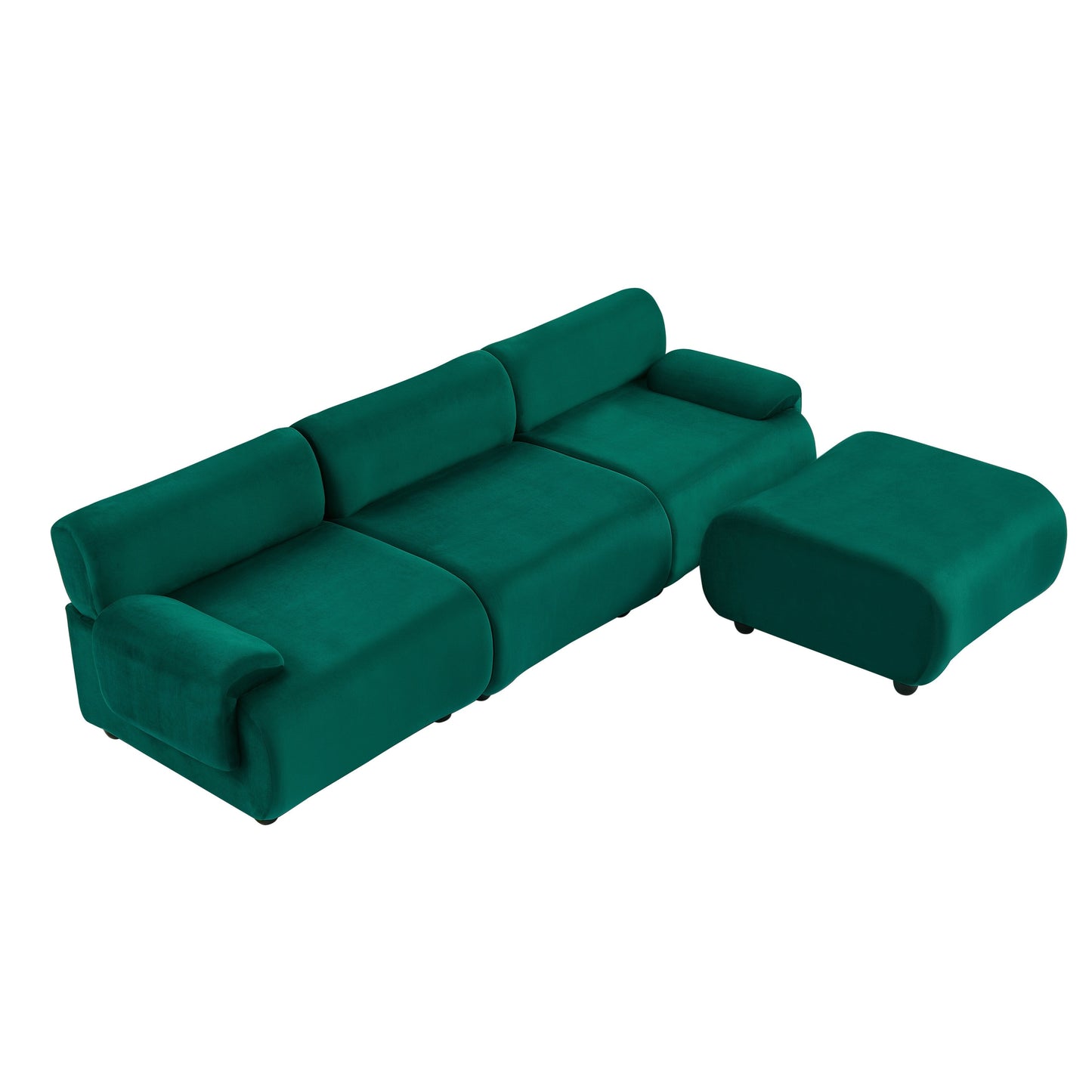 Grand canapé modulaire 3 places Green 105, avec pouf amovible, assise profonde style nuage, structure en bois massif
