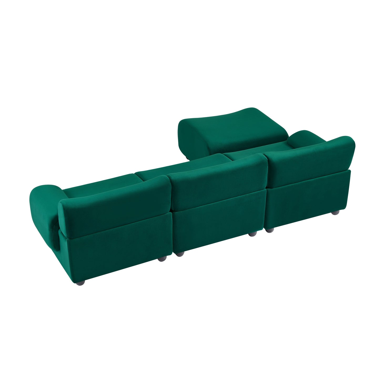 Grand canapé modulaire 3 places Green 105, avec pouf amovible, assise profonde style nuage, structure en bois massif