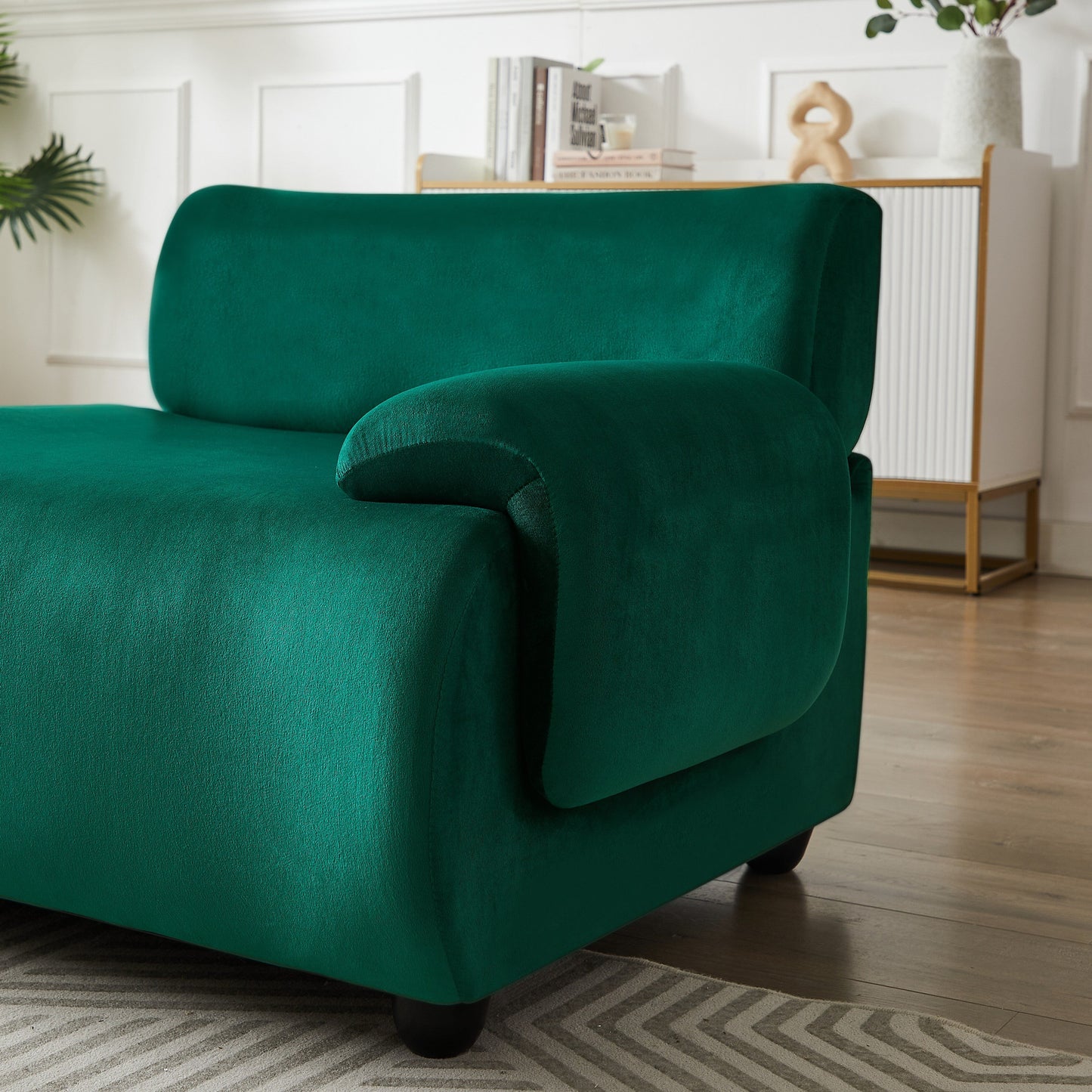 Grand canapé modulaire 3 places Green 105, avec pouf amovible, assise profonde style nuage, structure en bois massif