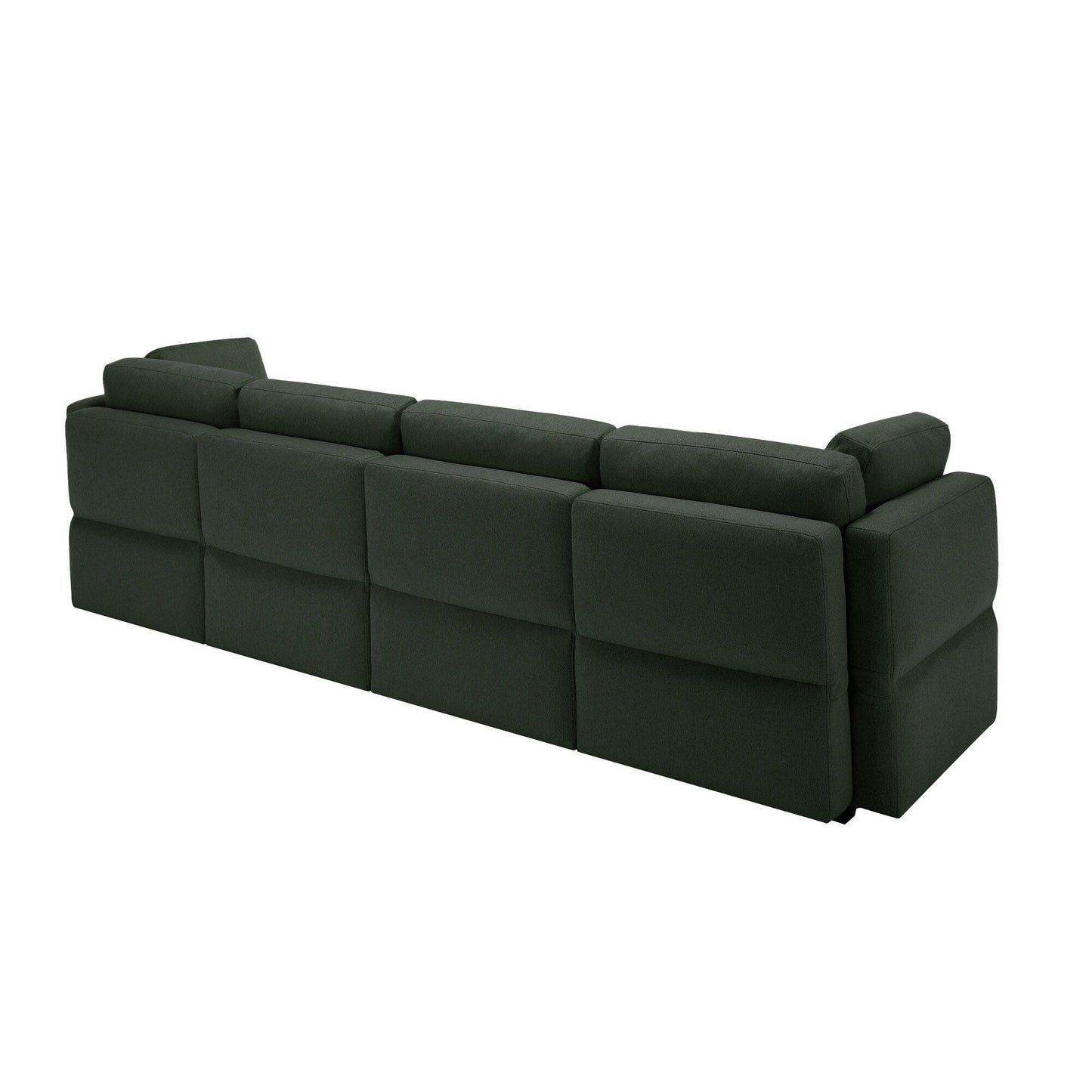 Canapé sectionnel modulaire vert 4 places de 113,8 po avec sièges de rangement, dossiers réglables et design capitonné