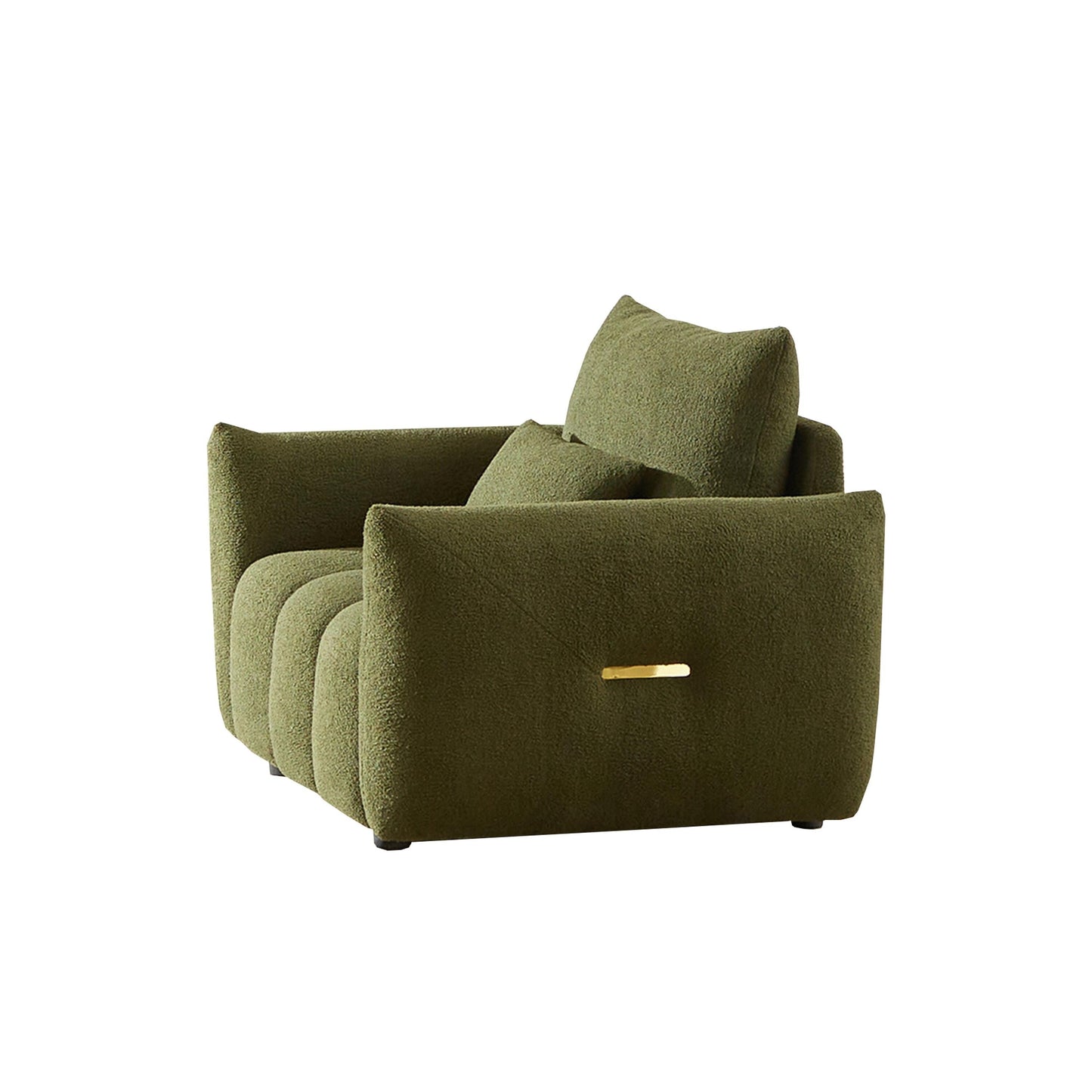 Canapé en tissu vert 39,7 avec structure en bois massif, coussins en mousse et 3 coussins de dossier