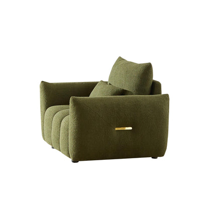 Canapé en tissu vert 39,7 avec structure en bois massif, coussins en mousse et 3 coussins de dossier