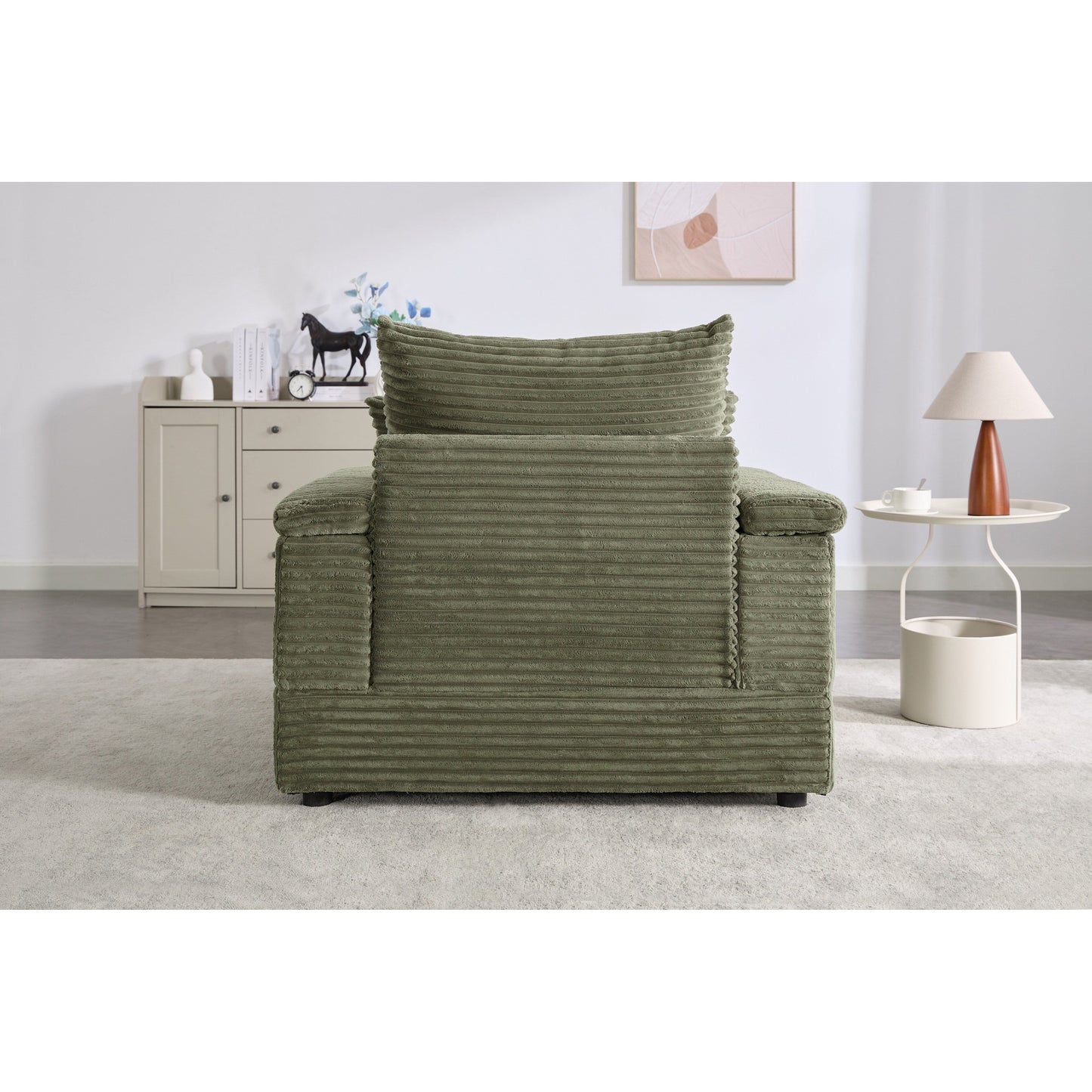 Canapé simple profond en velours côtelé vert 42,52 po avec pouf amovible, accoudoir avec rangement et 2 coussins décoratifs