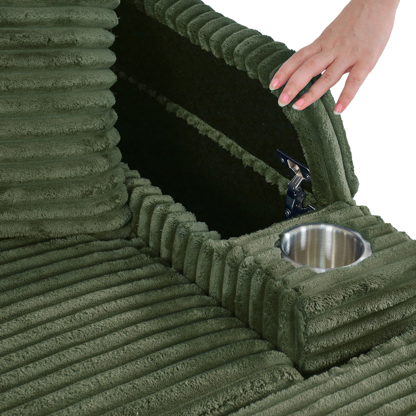 Canapé simple profond en velours côtelé vert 42,52 po avec pouf amovible, accoudoir avec rangement et 2 coussins décoratifs