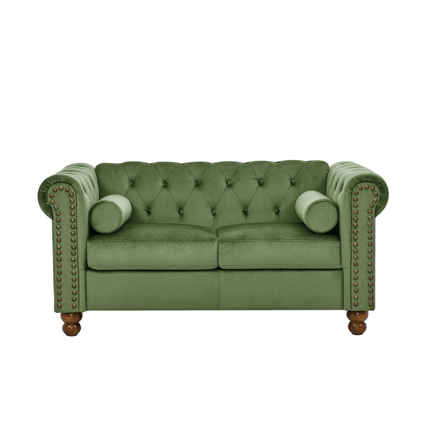 Canapé 2 places en velours vert 55'' avec dossier capitonné à boutons