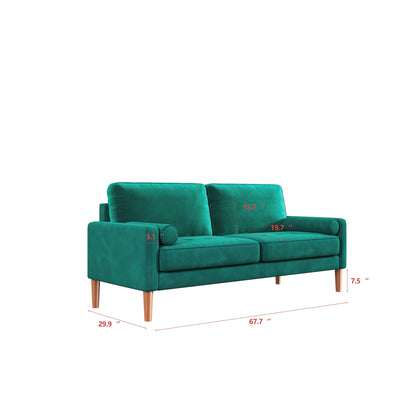 Canapé 3 places rembourré vert 67,7 avec assemblage sans outil, mousse haute densité et structure en bois massif