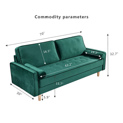 Canapé 3 places vert 70 avec coussin de remplissage en coton élastique et poupée de haute qualité pour le salon