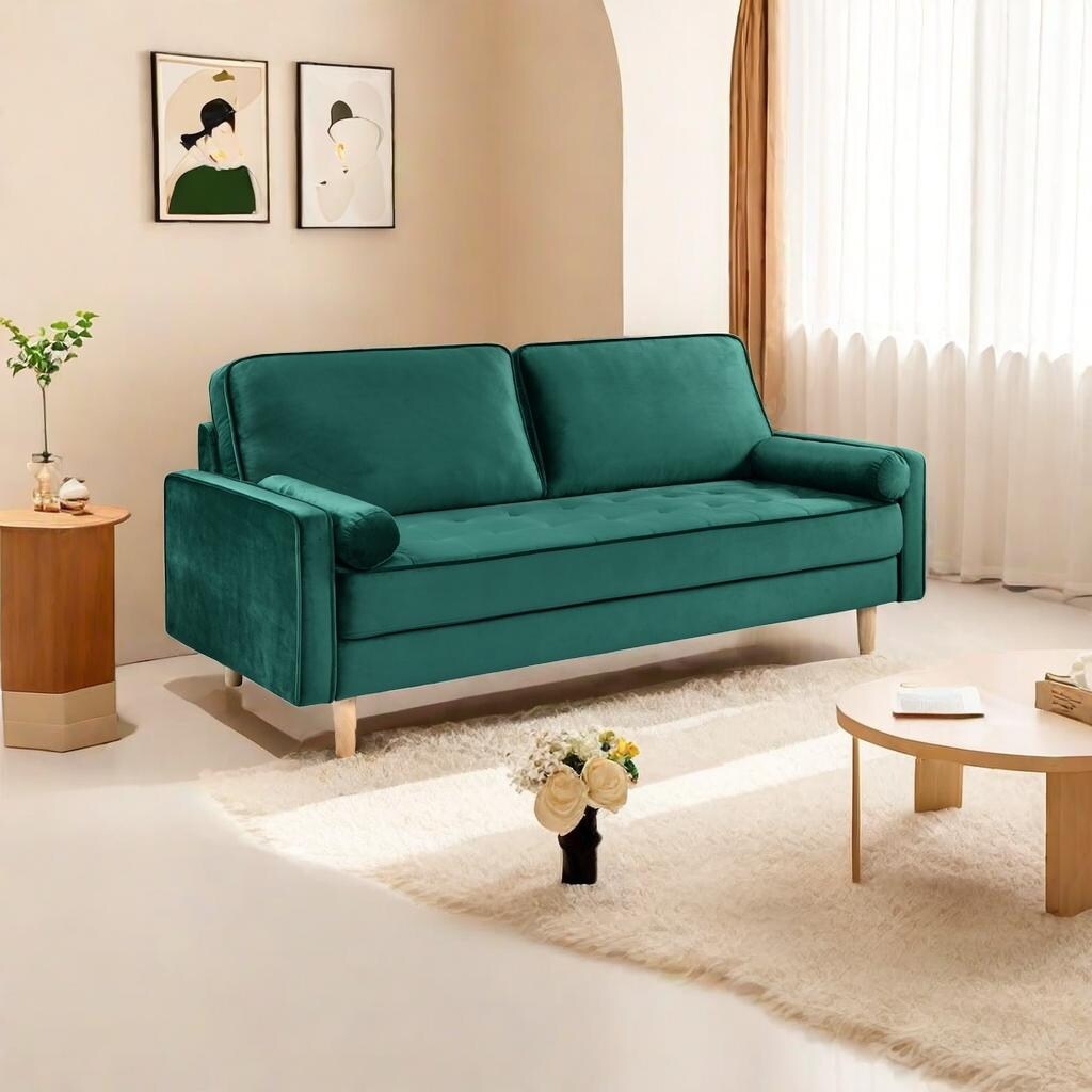 Canapé 3 places vert 70 avec coussin de remplissage en coton élastique et poupée de haute qualité pour le salon