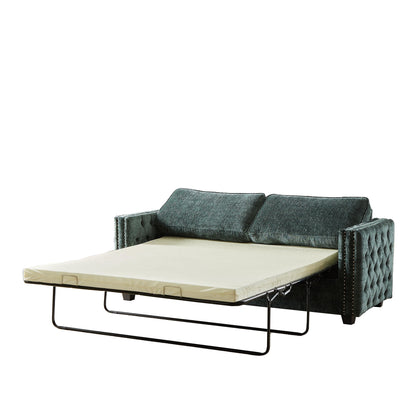 Canapé-lit 3 places en chenille verte 81 clous avec matelas en mousse à mémoire de forme pour le salon