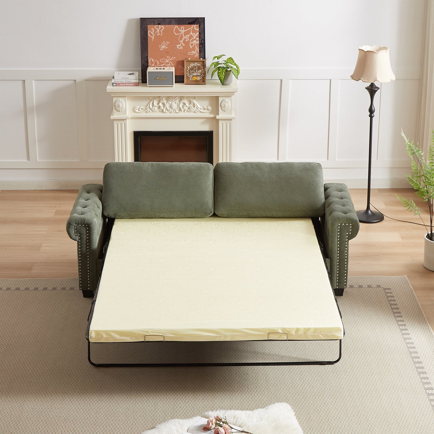 Canapé-lit convertible 3 places 2 en 1 en polyester vert 83,8 cm avec matelas pliable pour salon