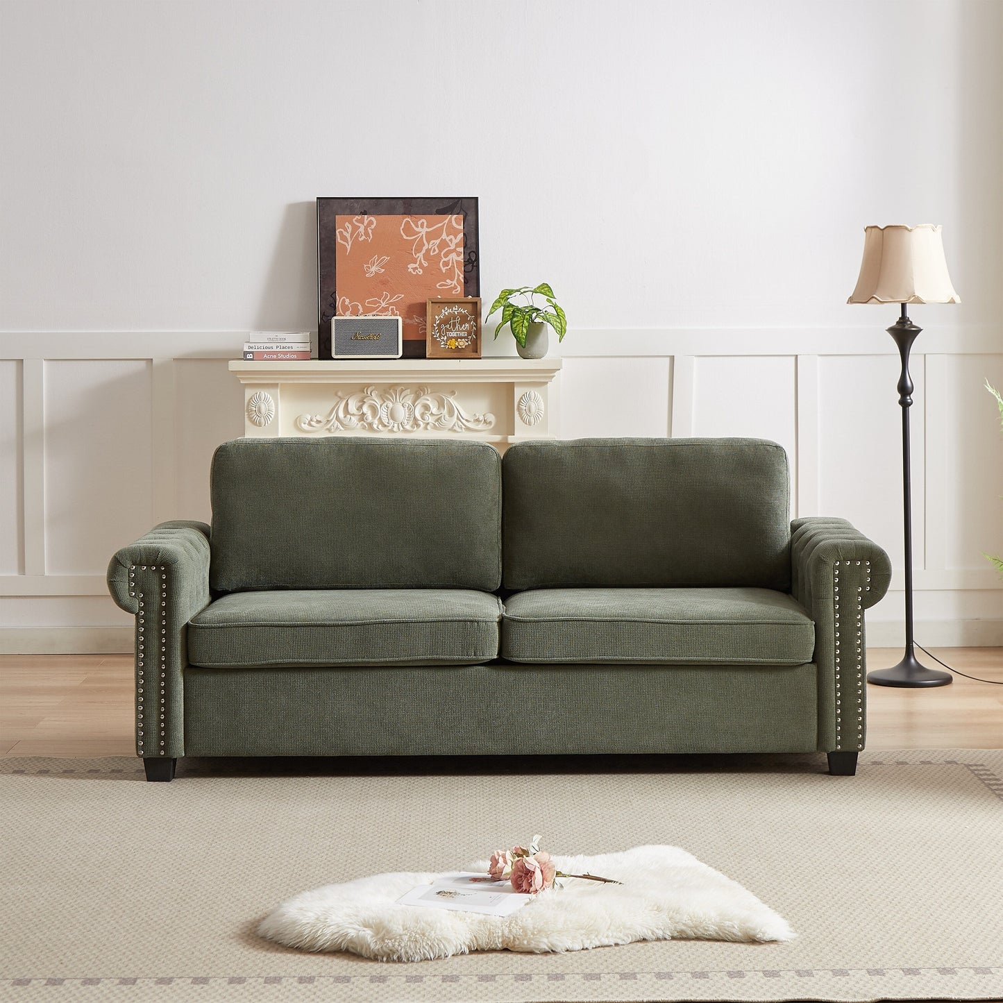 Canapé-lit convertible 3 places 2 en 1 en polyester vert 83,8 cm avec matelas pliable pour salon