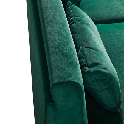 Canapé 3 places en velours vert 85,44 po avec 2 coussins, pieds en métal doré, mousse haute densité
