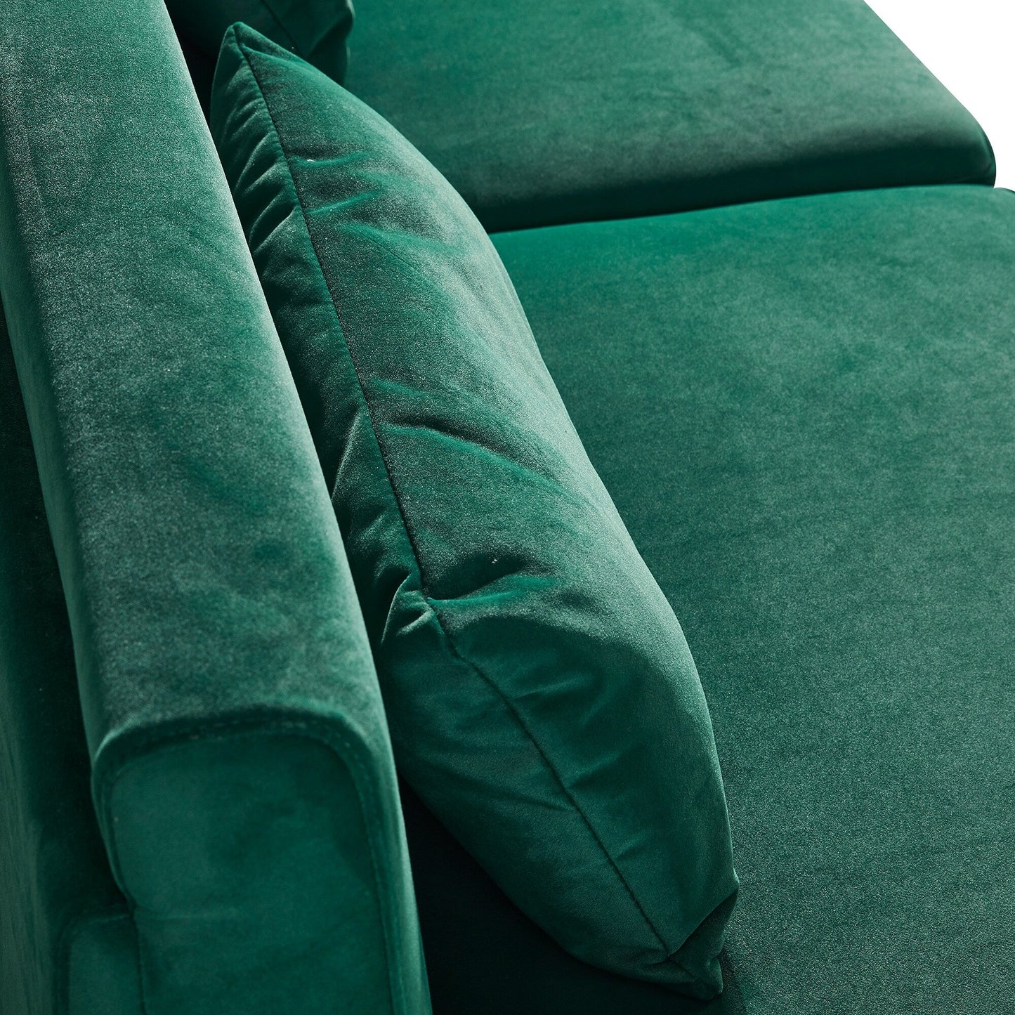 Canapé 3 places en velours vert 85,44 po avec 2 coussins, pieds en métal doré, mousse haute densité