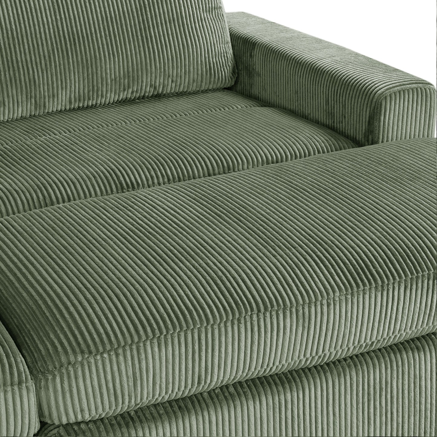 Canapé 2 places vert en polyester 90 avec coussins amovibles, 2 oreillers et poufs amovibles