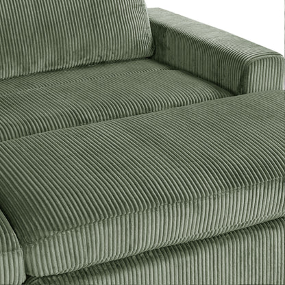 Canapé 2 places vert en polyester 90 avec coussins amovibles, 2 oreillers et poufs amovibles