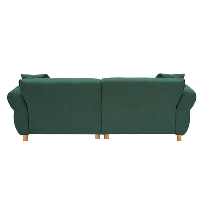Canapé 3 places rembourré en tissu Teddy vert 93,70 avec deux coussins assortis pour le salon
