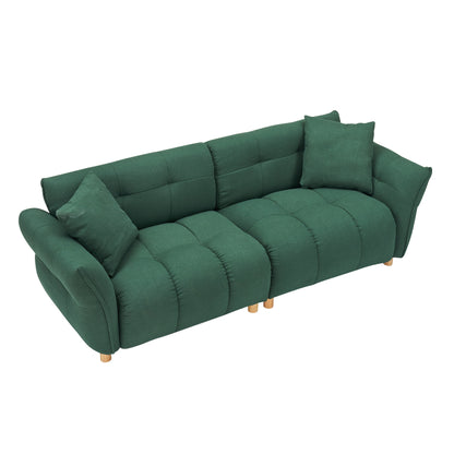 Canapé 3 places rembourré en tissu Teddy vert 93,70 avec deux coussins assortis pour le salon