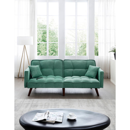 Canapé-lit causeuse en chenille verte avec port de chargement USB