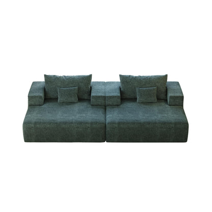 Canapé-lit simple en chenille verte avec coussin de dossier