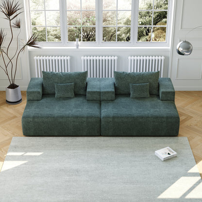 Canapé-lit simple en chenille verte avec coussin de dossier