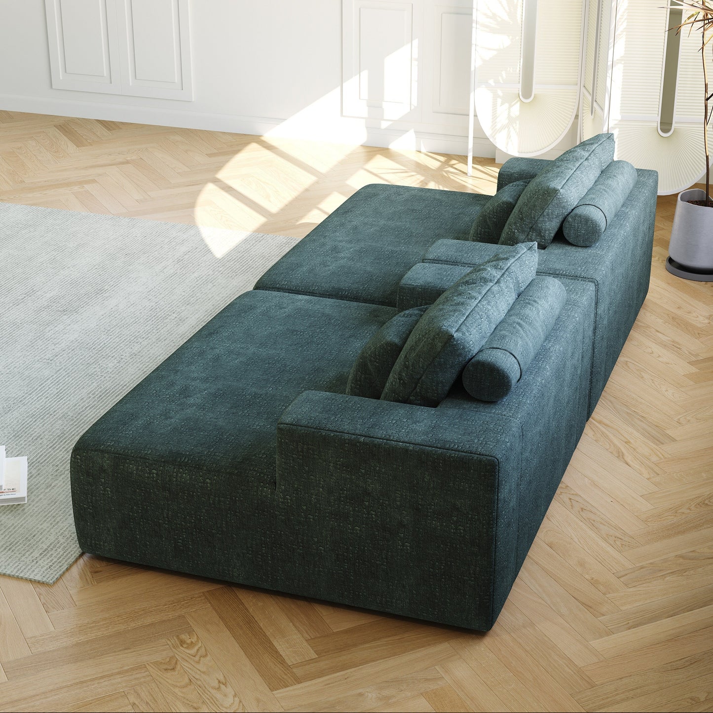 Canapé-lit simple en chenille verte avec coussin de dossier