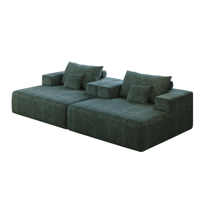 Canapé-lit simple en chenille verte avec coussin de dossier