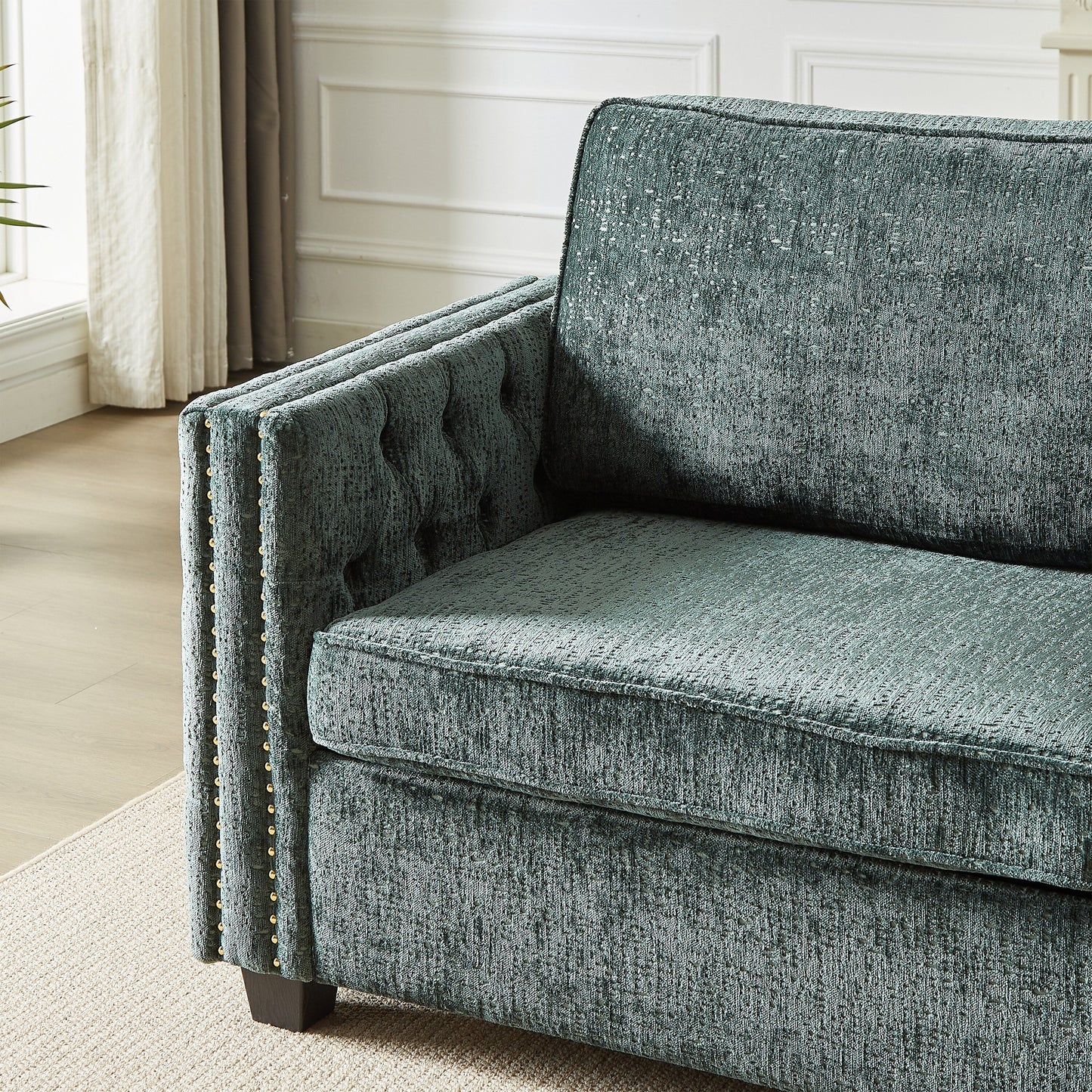 Canapé-lit en chenille verte avec matelas en mousse à mémoire de forme