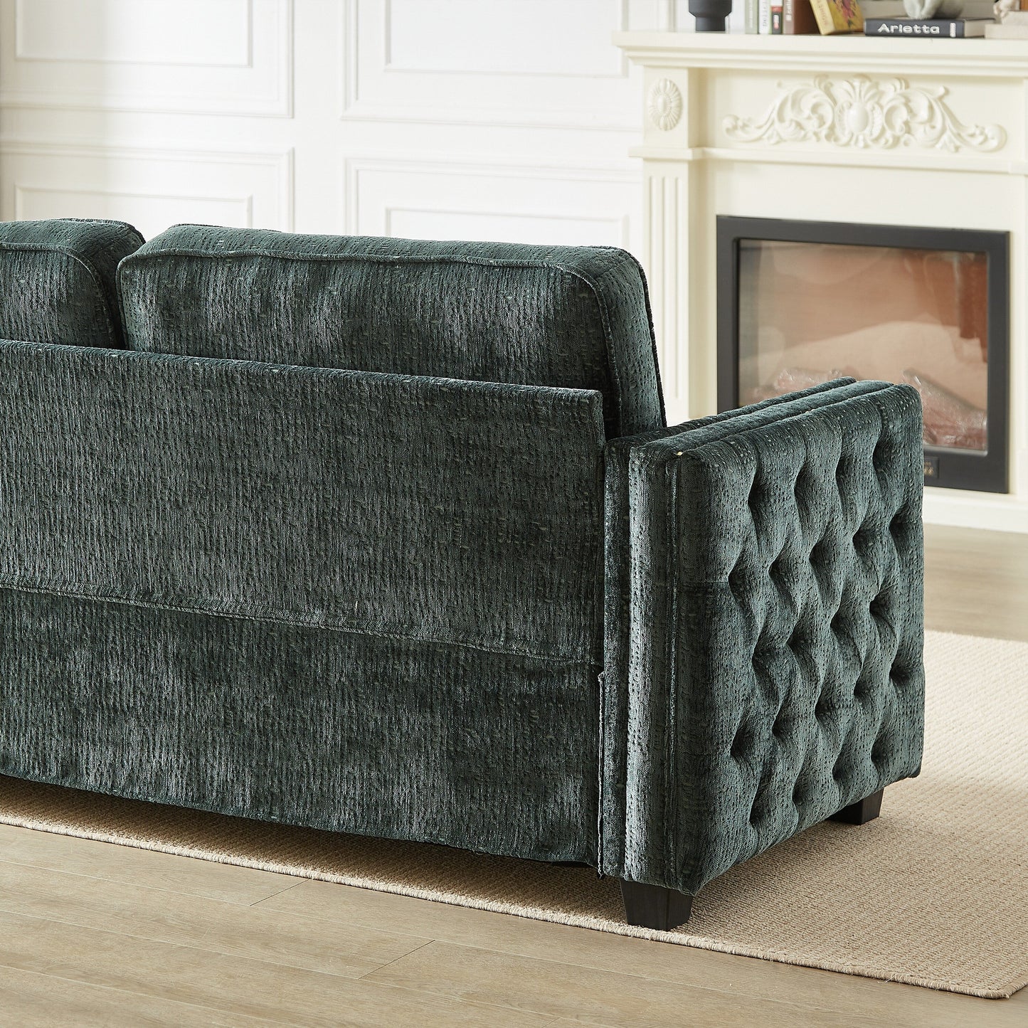 Canapé-lit en chenille verte avec matelas en mousse à mémoire de forme