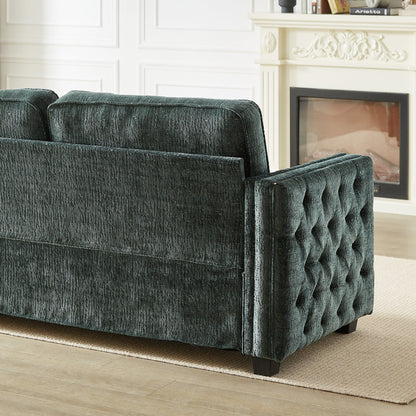 Canapé-lit en chenille verte avec matelas en mousse à mémoire de forme