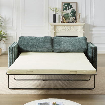 Canapé-lit en chenille verte avec matelas en mousse à mémoire de forme