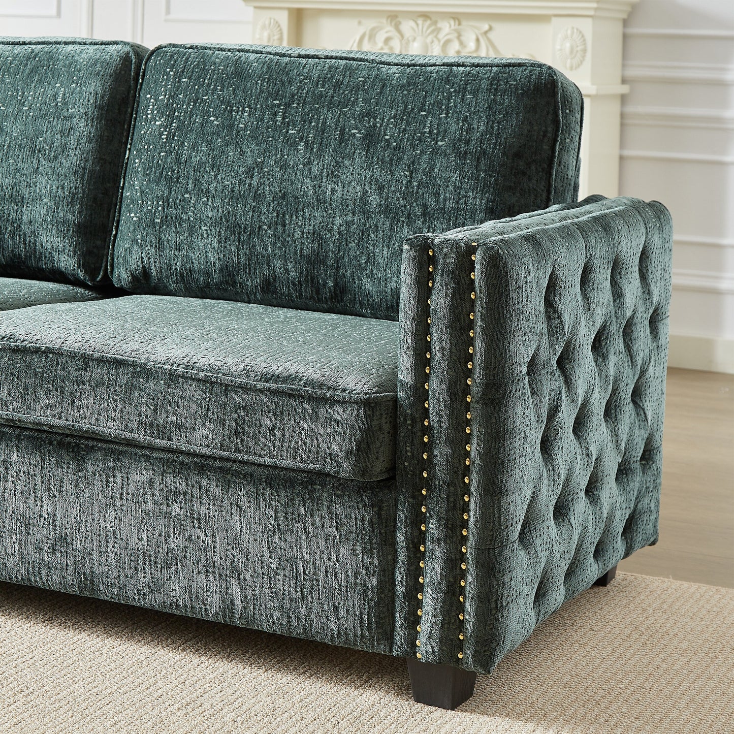 Canapé-lit en chenille verte avec matelas en mousse à mémoire de forme