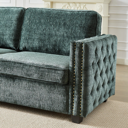 Canapé-lit en chenille verte avec matelas en mousse à mémoire de forme