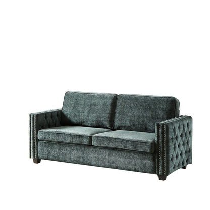 Canapé-lit en chenille verte avec matelas en mousse à mémoire de forme