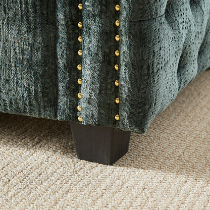 Canapé-lit en chenille verte avec matelas en mousse à mémoire de forme