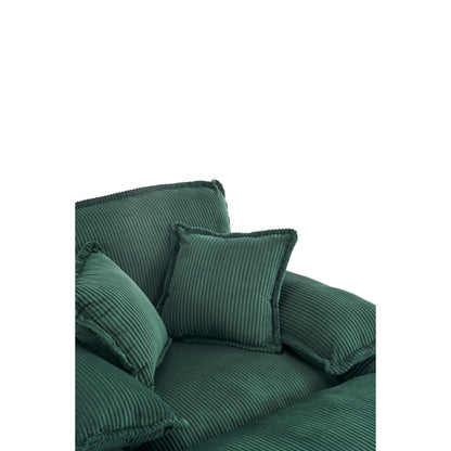 Canapé simple profond en velours côtelé vert avec pouf